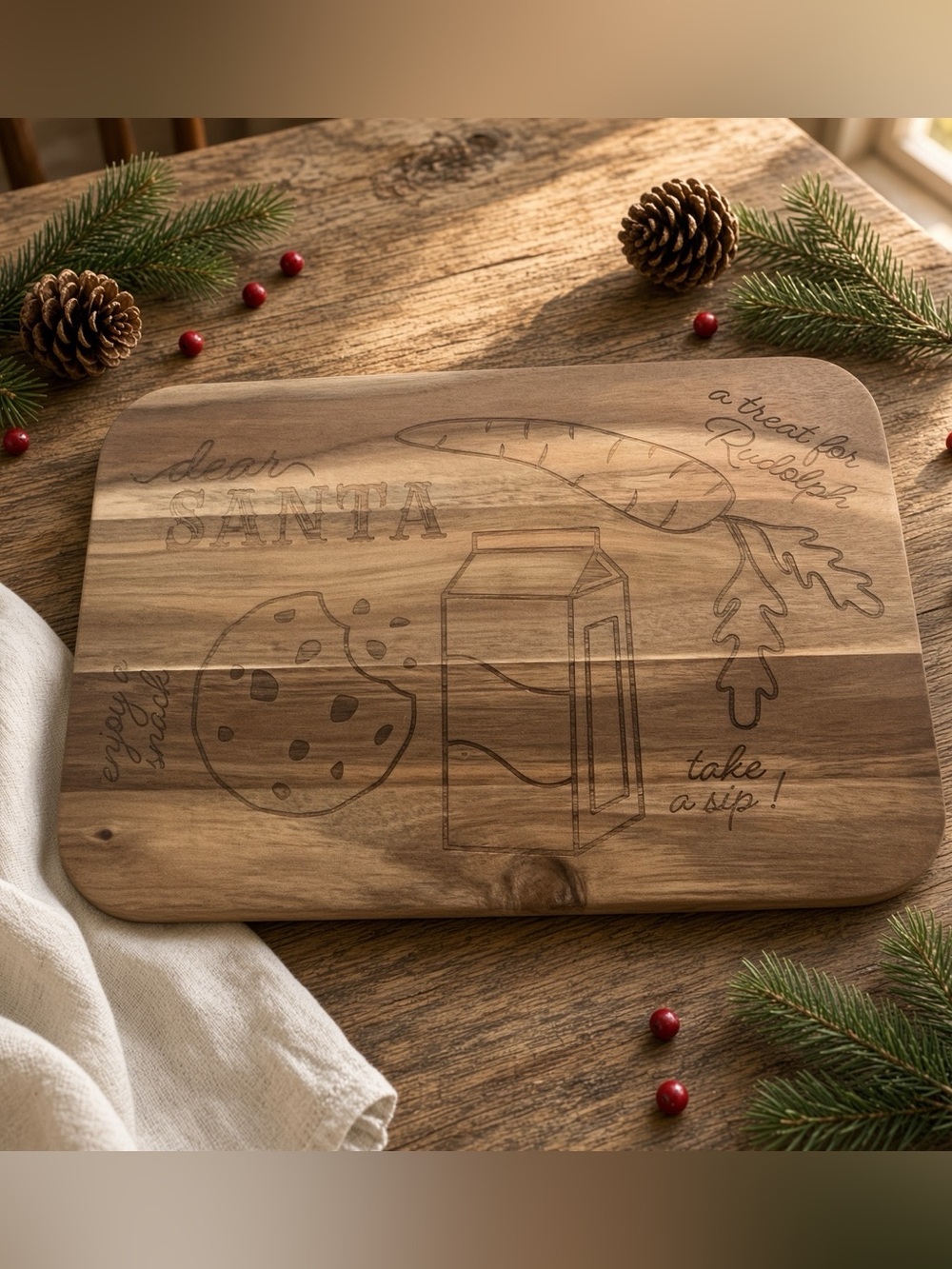 Destination Holiday Santa Serving Board – Acacia Wood Christmas Eve Treat Tray (